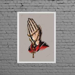 Quadro Decorativo Mãos Com Terço 33X24Cm - Branca