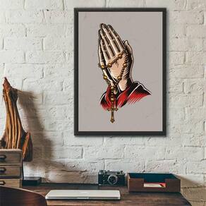 Quadro Decorativo Mãos Com Terço 33X24Cm - Preta