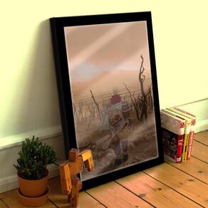 Quadro Decorativo Naruto Gaara Deserto FanArt 33x25 C/ Vidro