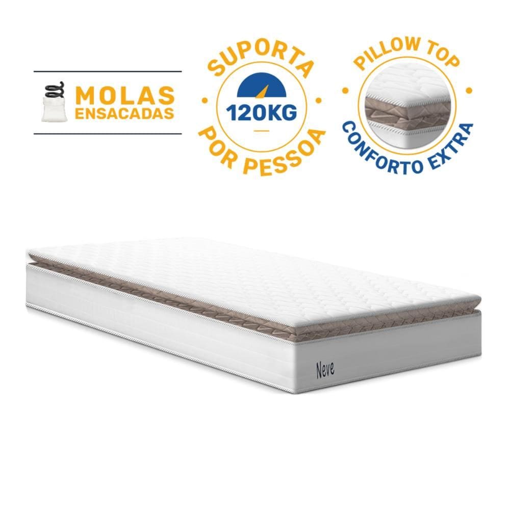 Colchão de Molas Ensacadas Pillow Top Neve Solteiro 88cm