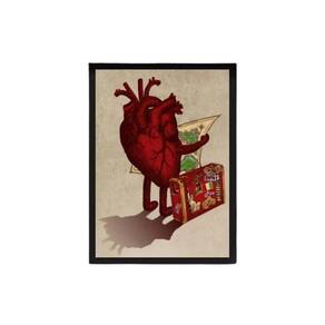 Quadro Decorativo Coração Viajante 33X24Cm - Madeira Preta
