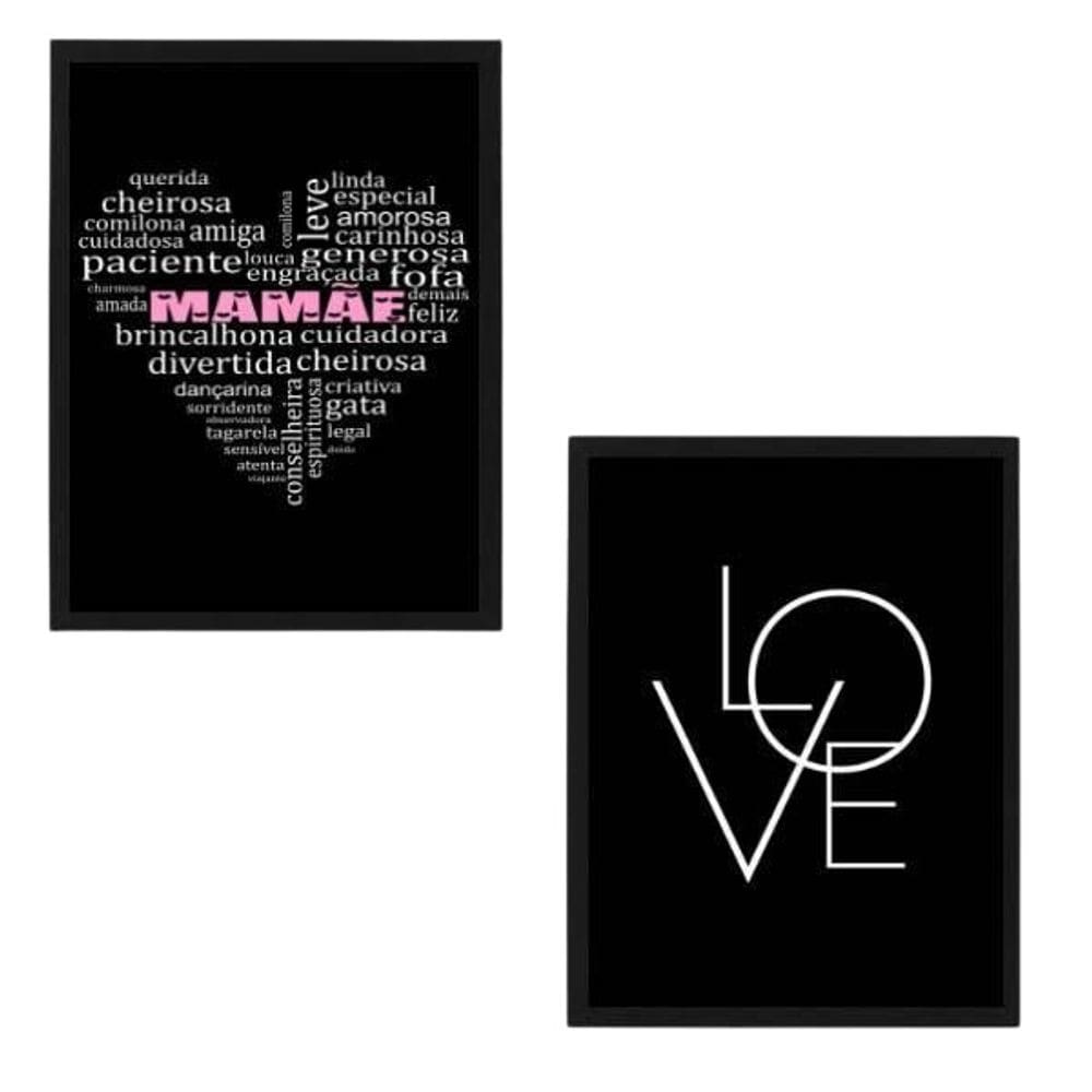 Quadro Decorativo Mamãe Qualidades - Love 24X18Cm 2 Peças