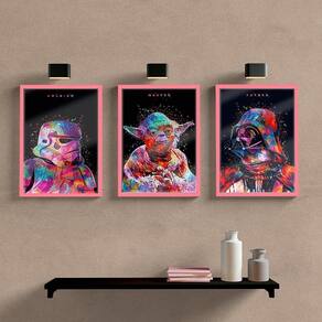 Quadros Decorativos Star Wars Art C/ Vidro 3pç Escritório