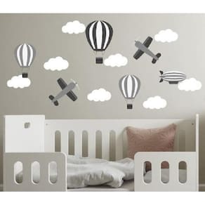 Adesivo De Parede Quarto Balões, Nuvens E Avião Decore