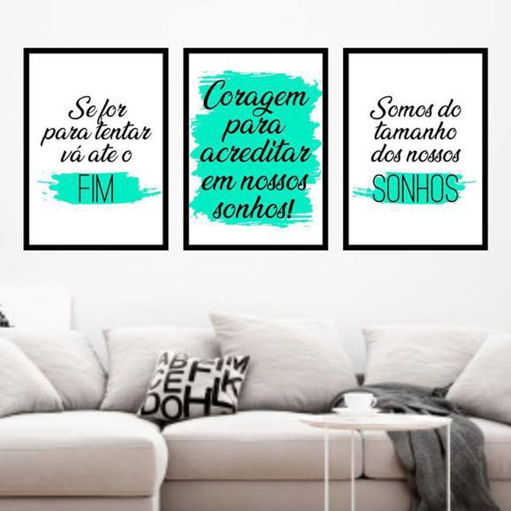 Kit 3 Quadros Decorativos Coragem para Acreditar Azul