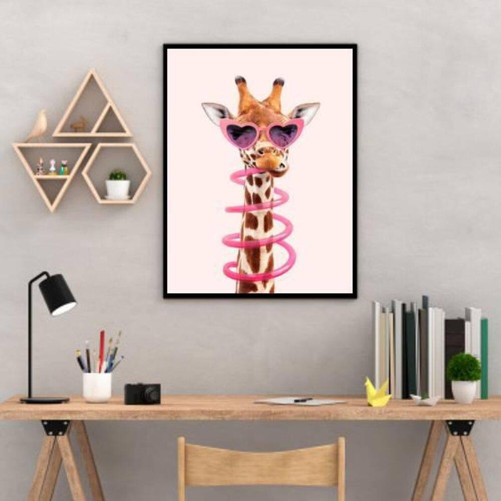 Quadro Decorativo Girafa Com Óculos 34x23Cm