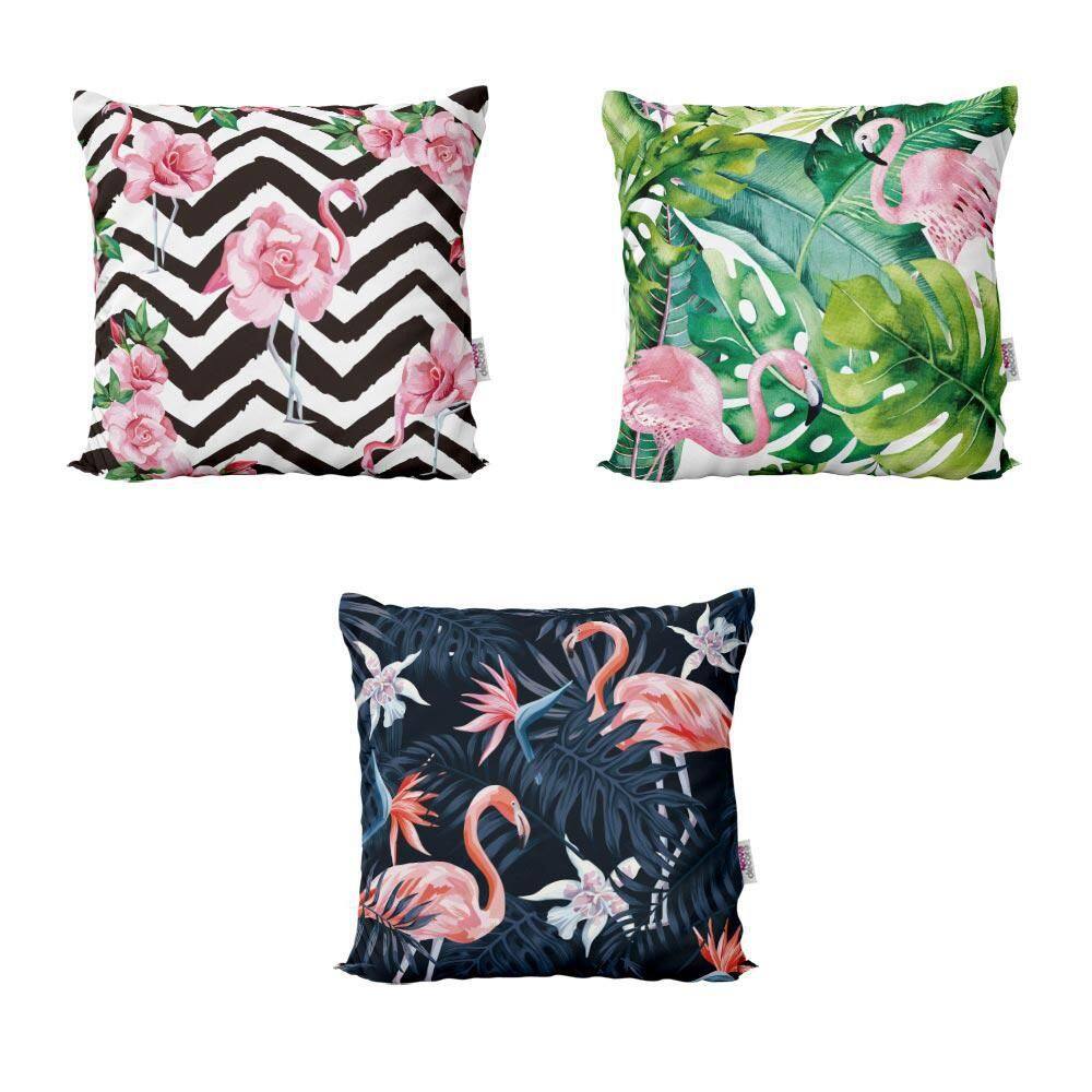 Almofadas Decorativas Flamingos Floral Para Sala 40X40