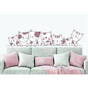 Adesivo De Parede Cabeceira Gatinhos Rosa