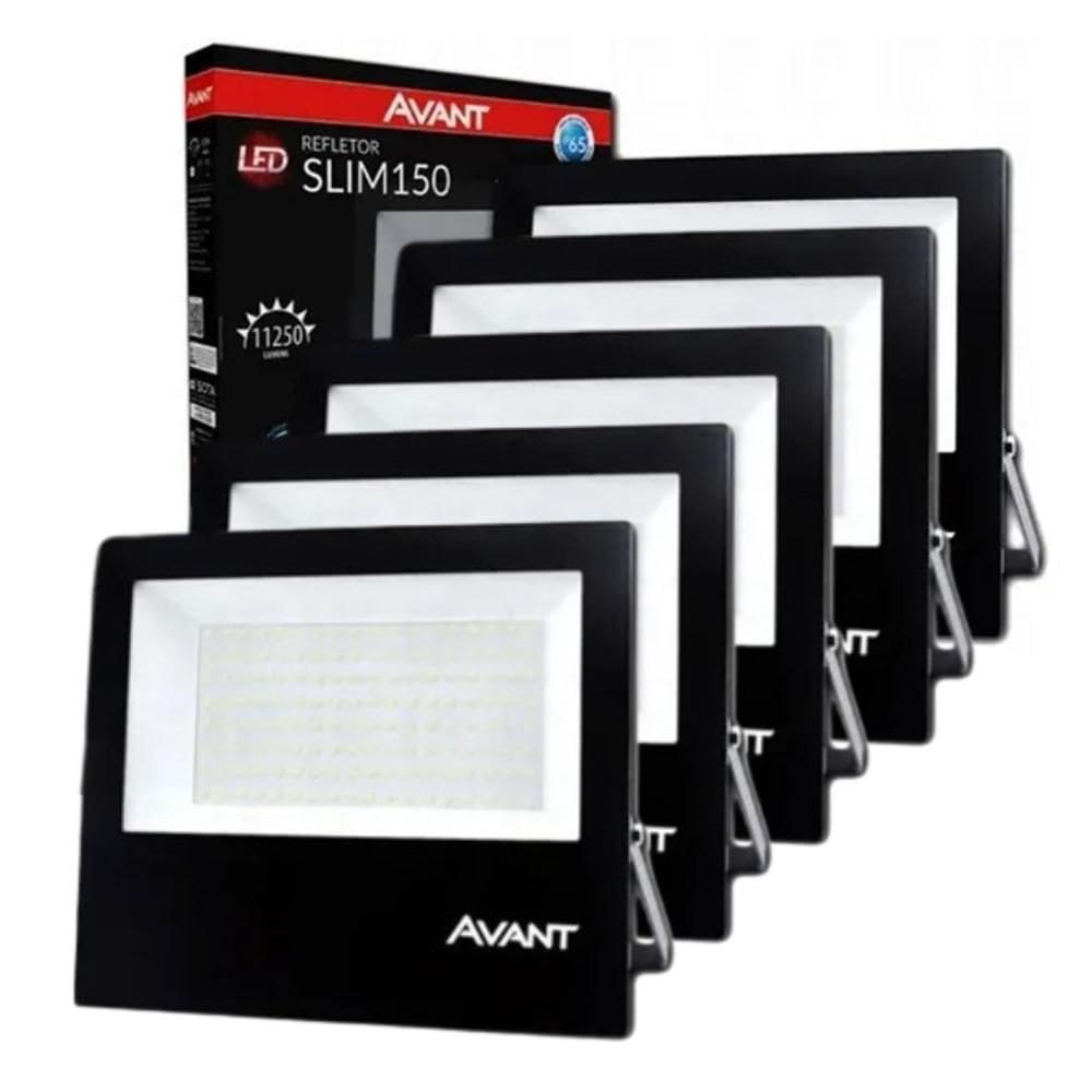 Refletor Led Avant 150W 6500k Bivolt Preto 5 Unidades