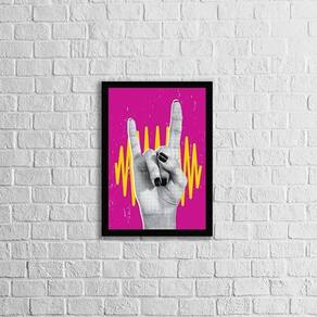 Quadro Mão Símbolo Rock N` Roll 45X34Cm Com Vidro Preta