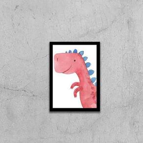 Quadro Decorativo Infantil Dinossauro Rosa 33X24Cm Preta
