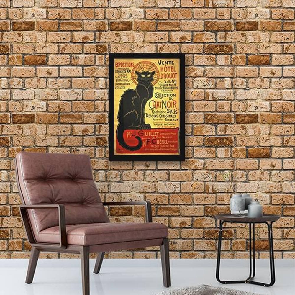 Quadro Decorativo Chat Noir 34X23Cm - Moldura Branca