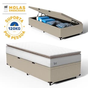 Cama Box Baú com Colchão de Molas Ensacadas Pillow Top Neve Solteiro 88cm