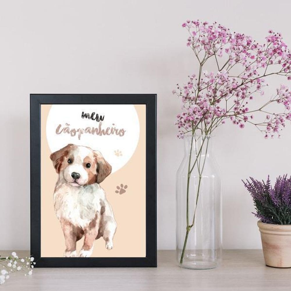 Quadro Decorativo Meu Cãopanheiro 45x34Cm Moldura Preta