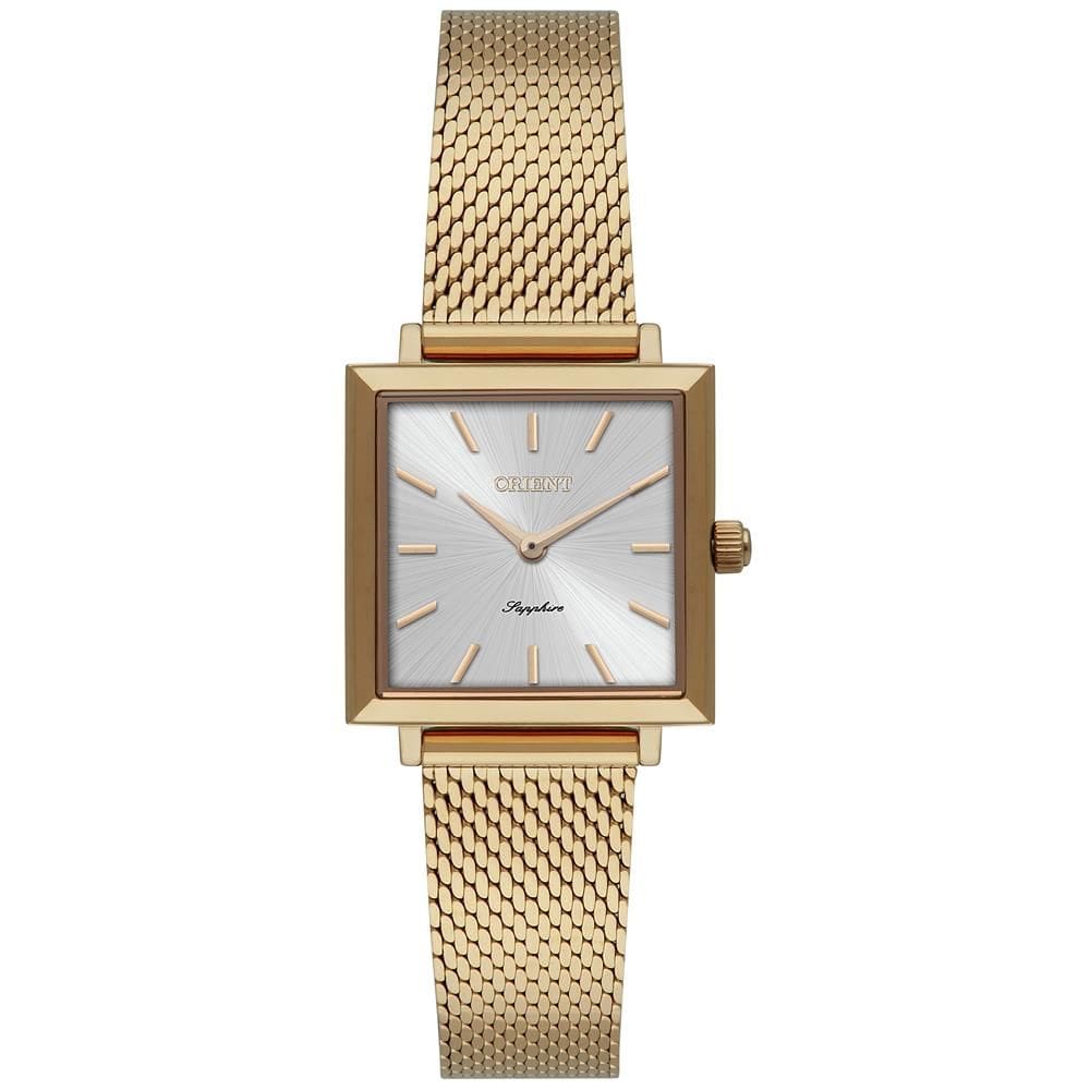 Relógio Orient Feminino Ref: Lgss0068 S1kx Retangular Mesh Dourado