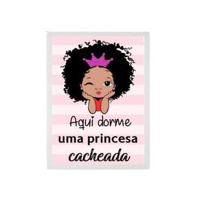 Quadro Aqui Dorme Uma Princesa Cacheada 24X18 C/Vidro Branca