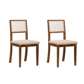 Kit 2 Cadeiras de Jantar Madeira Maciça Imbuia Encosto Telinha Palha Estofada Veludo Bege Rubi