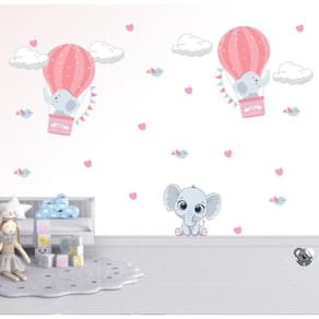 Adesivo De Parede Infantil Elefante Balões Corações