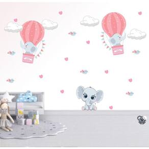Adesivo De Parede Infantil Elefante Balões Corações
