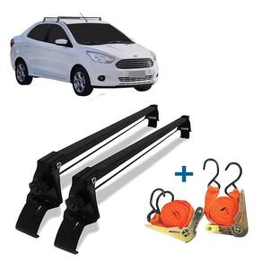 Rack Teto Ford Ka 14-20 + 2 Cintas Catraca Vhip 45kg - Preto