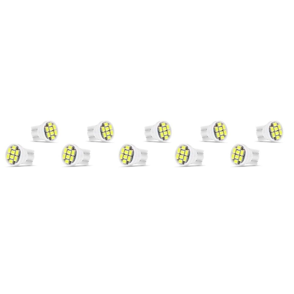 10X Lâmpada Automotiva T10 Cabeça Reta 8Led 12V Super Branca