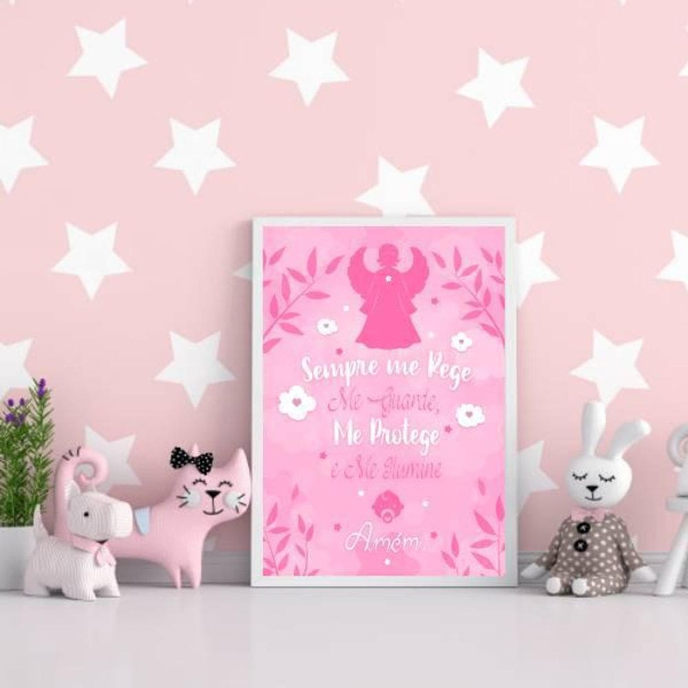 Quadro Decorativo Infantil Sempre Me Rege Rosa 45x34cm
