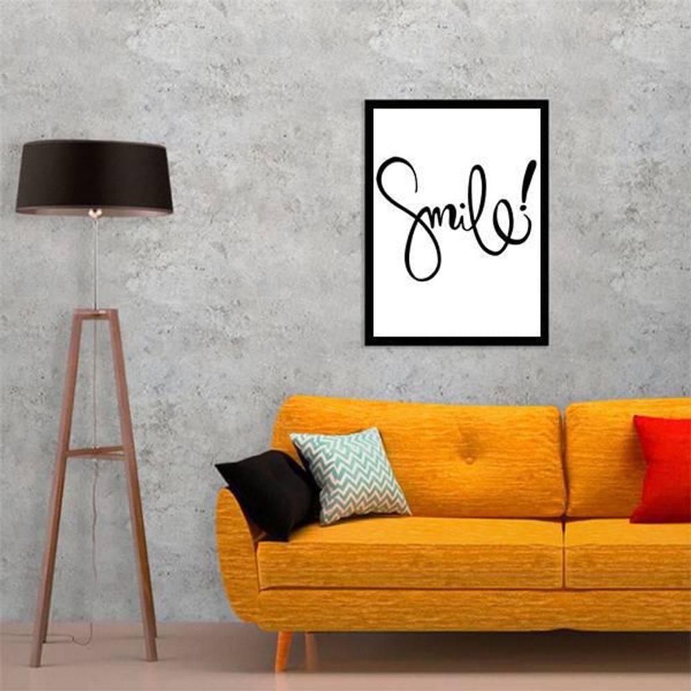 Quadro Decorativo Palavra Smile 34X23Cm - Moldura Branca