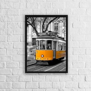 Quadro Fotografia Bonde Amarelo 45X34Cm Com Vidro Preta