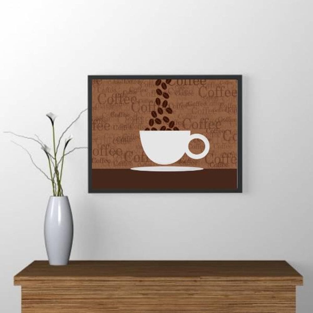 Quadro Decorativo Xícara De Café Com Grãos 45X34Cm