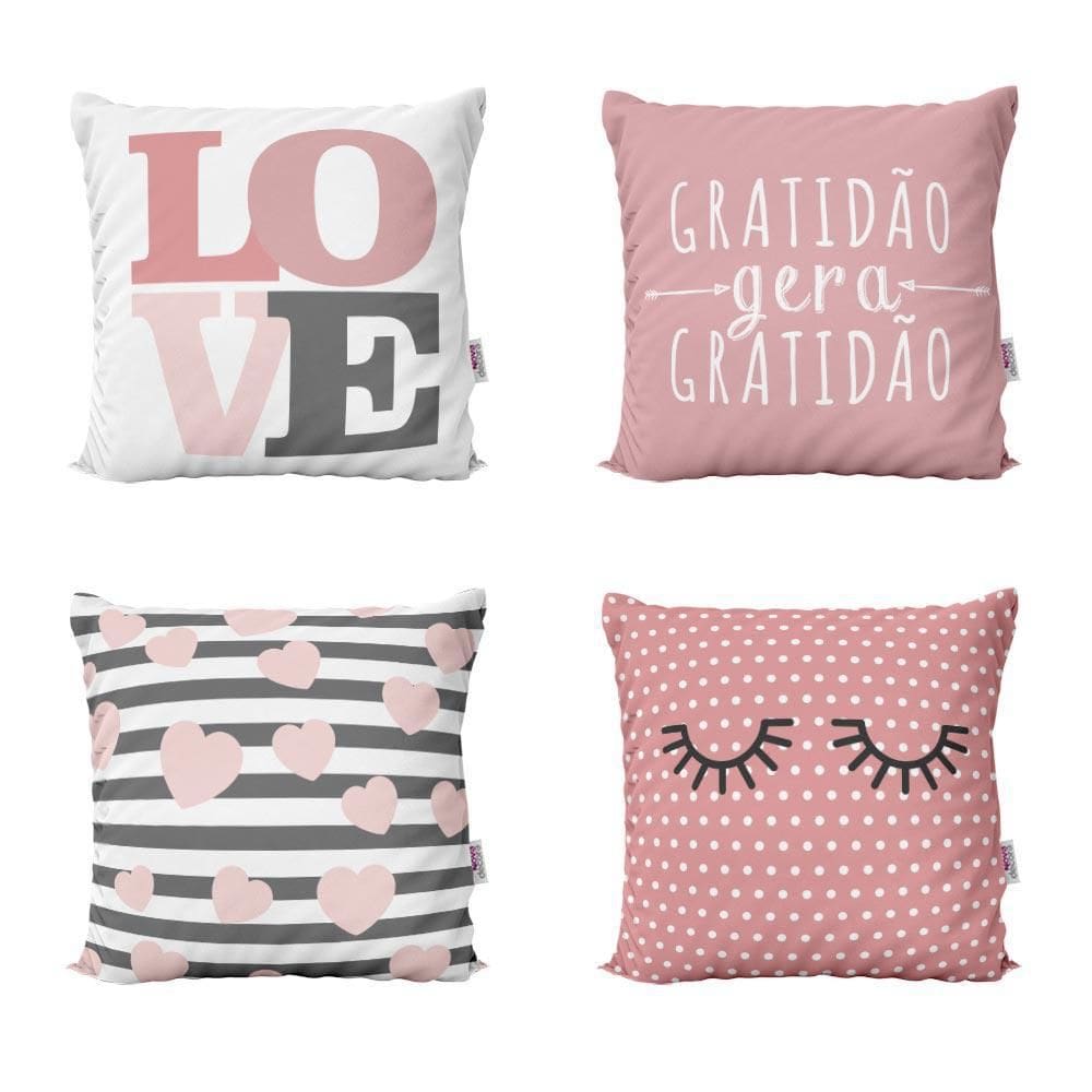 Almofadas Decorativas Rosa Love Gratidão Para Sofá 40X40
