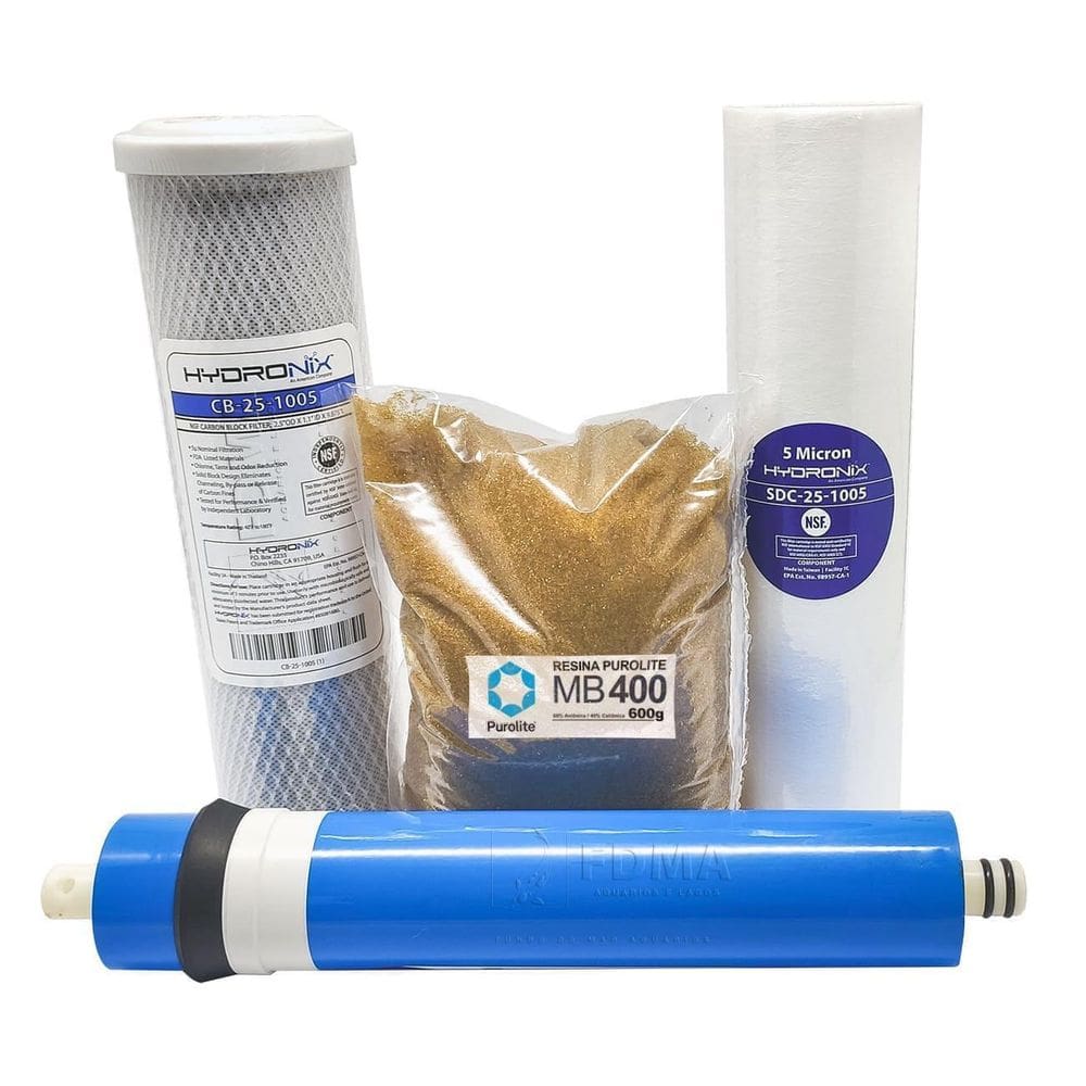 Kit Refil Premium Deionizador 4 Estágios 100Gpd Resina Mb400