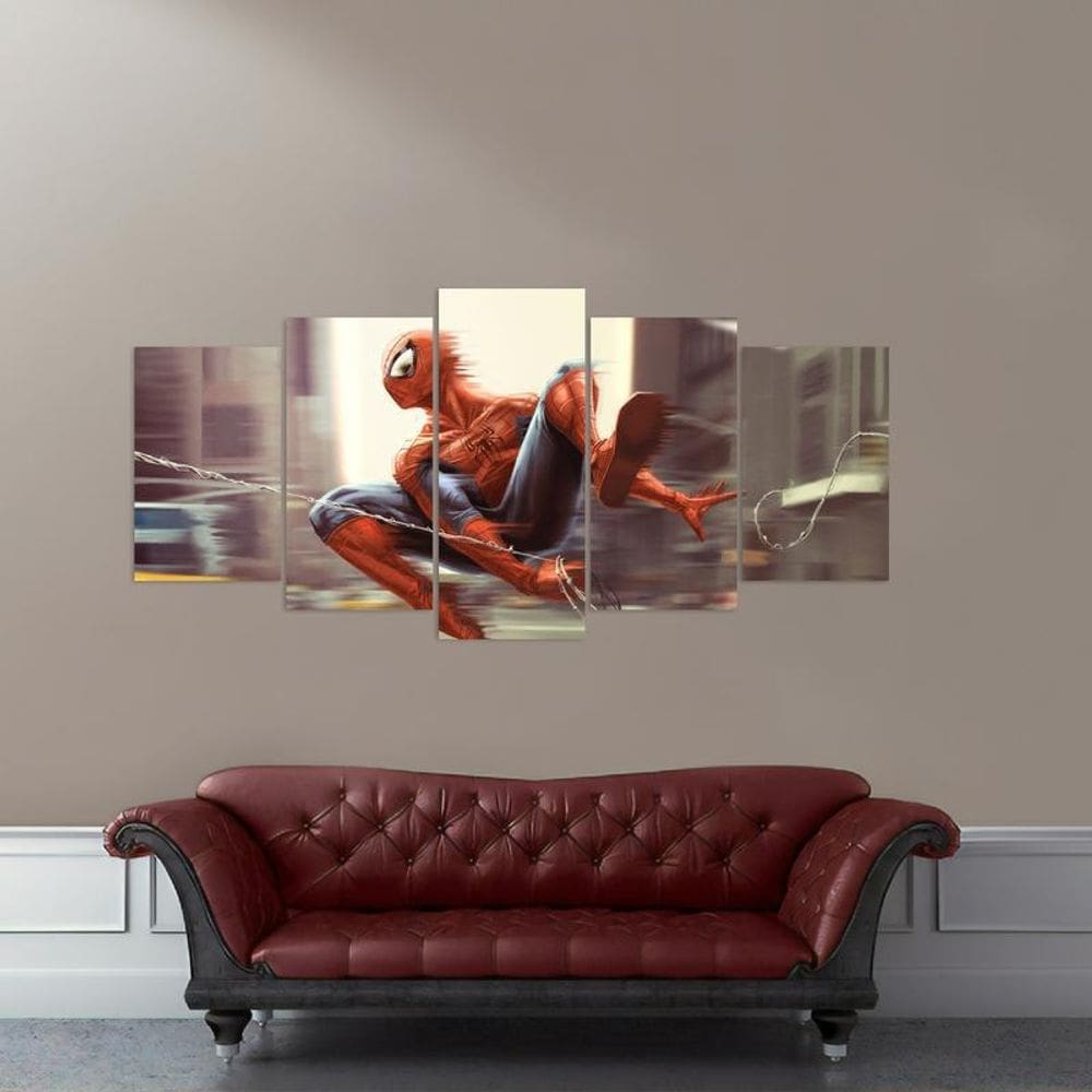 Quadro Decorativo Homem Aranha Em Mosaico 5 Peças Arte