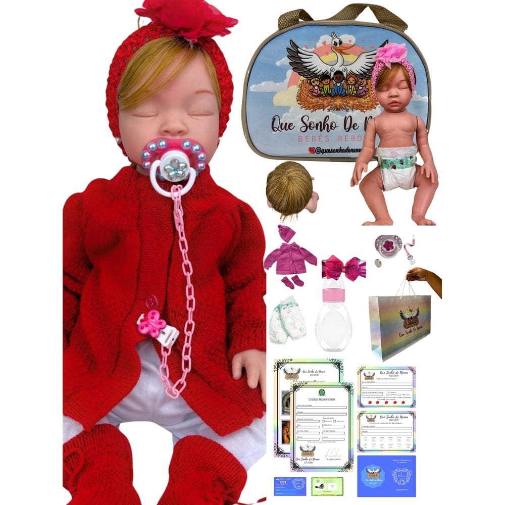Bebê reborn boneca menina realista silicone olhos fechados loira + acessorios VR