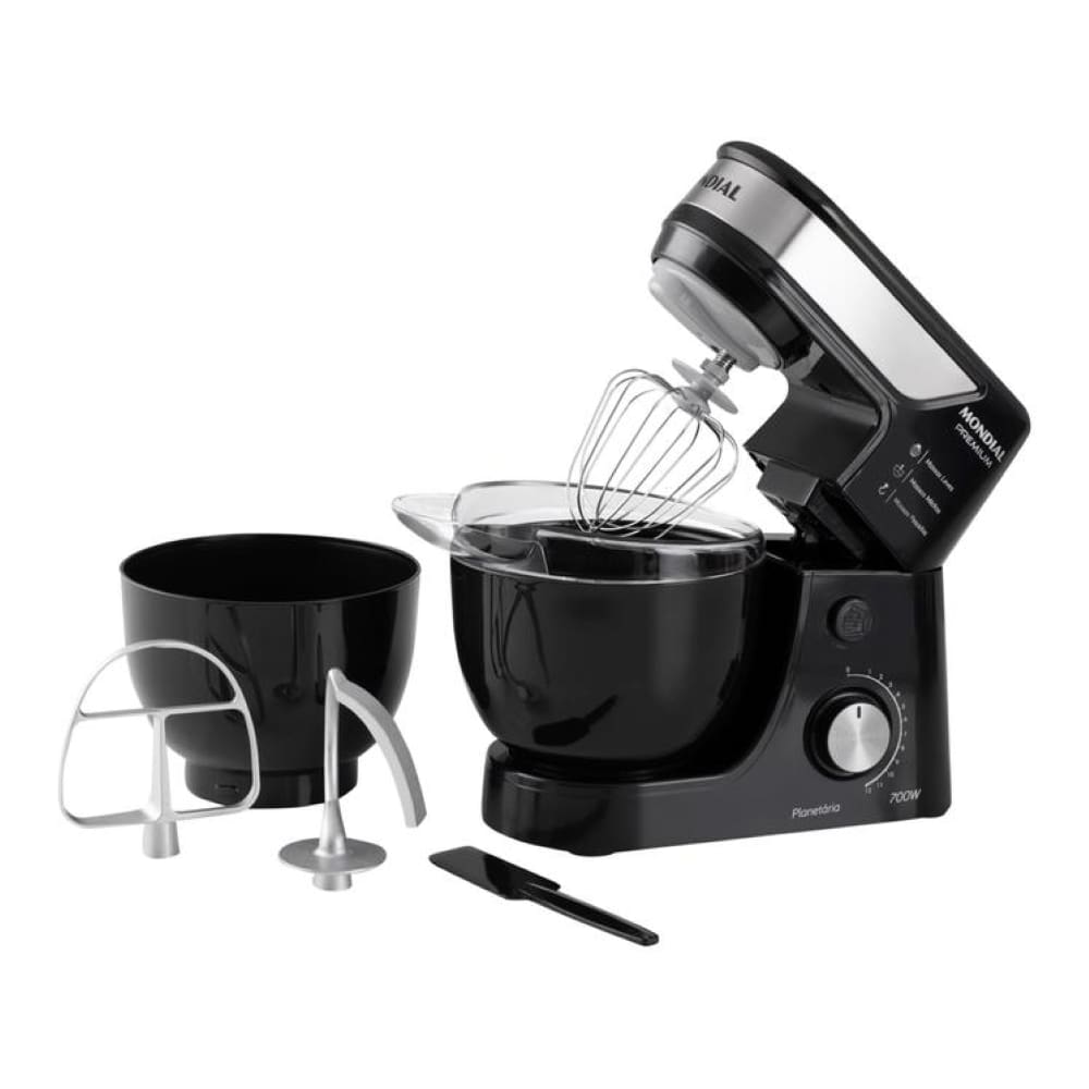 Batedeira Planetária Mondial Preto e Inox 700W - Premium 12 Velocidades