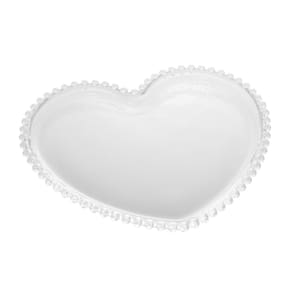 Prato Raso de Cristal C/Formato Coração Pearl Bolinha Transparente 30x25cm Wolff