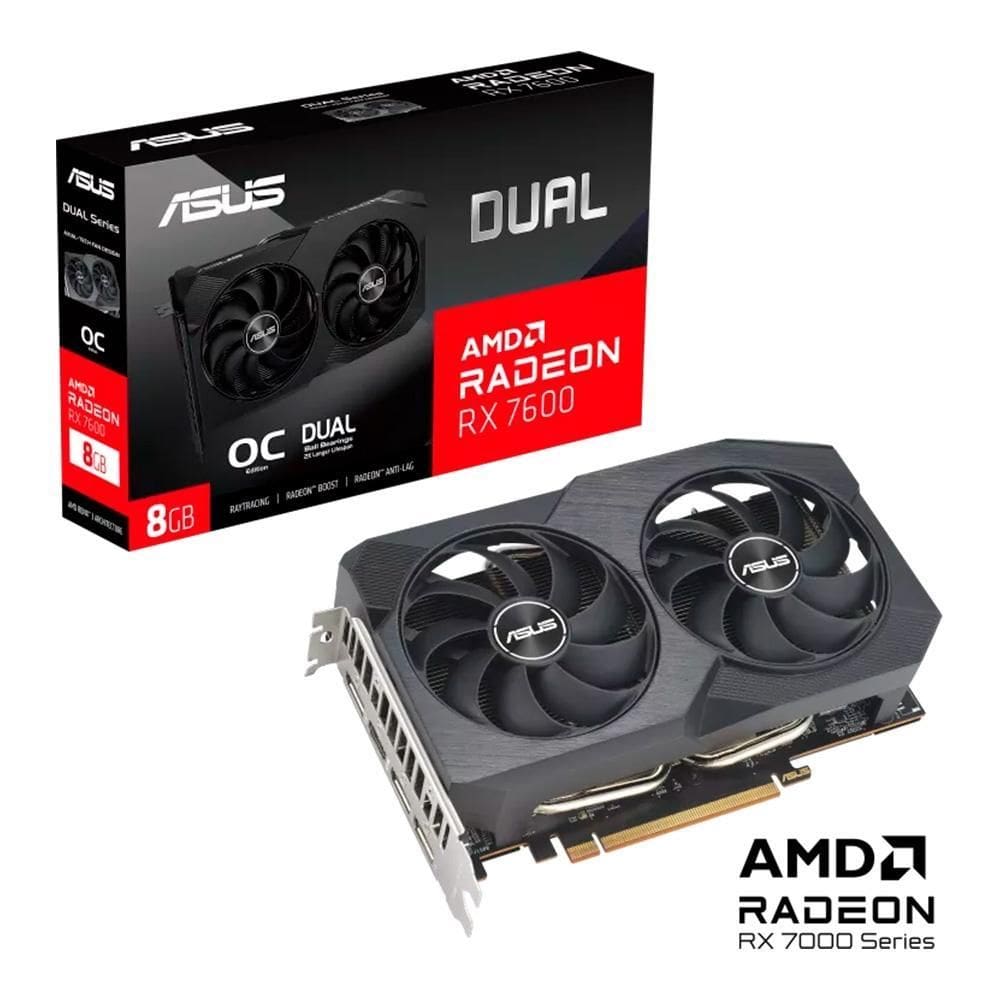 Placa de Vídeo RX7600 ASUS AMD Dual Radeon, 8GB GDDR6 - 90YV