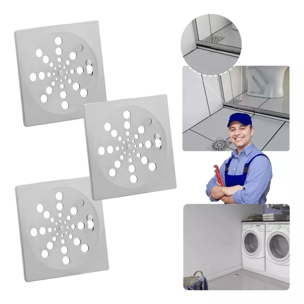 Ralo Tampa Grelha Quadrado Rotativo Inox 10X10 Kit Com 3 Un