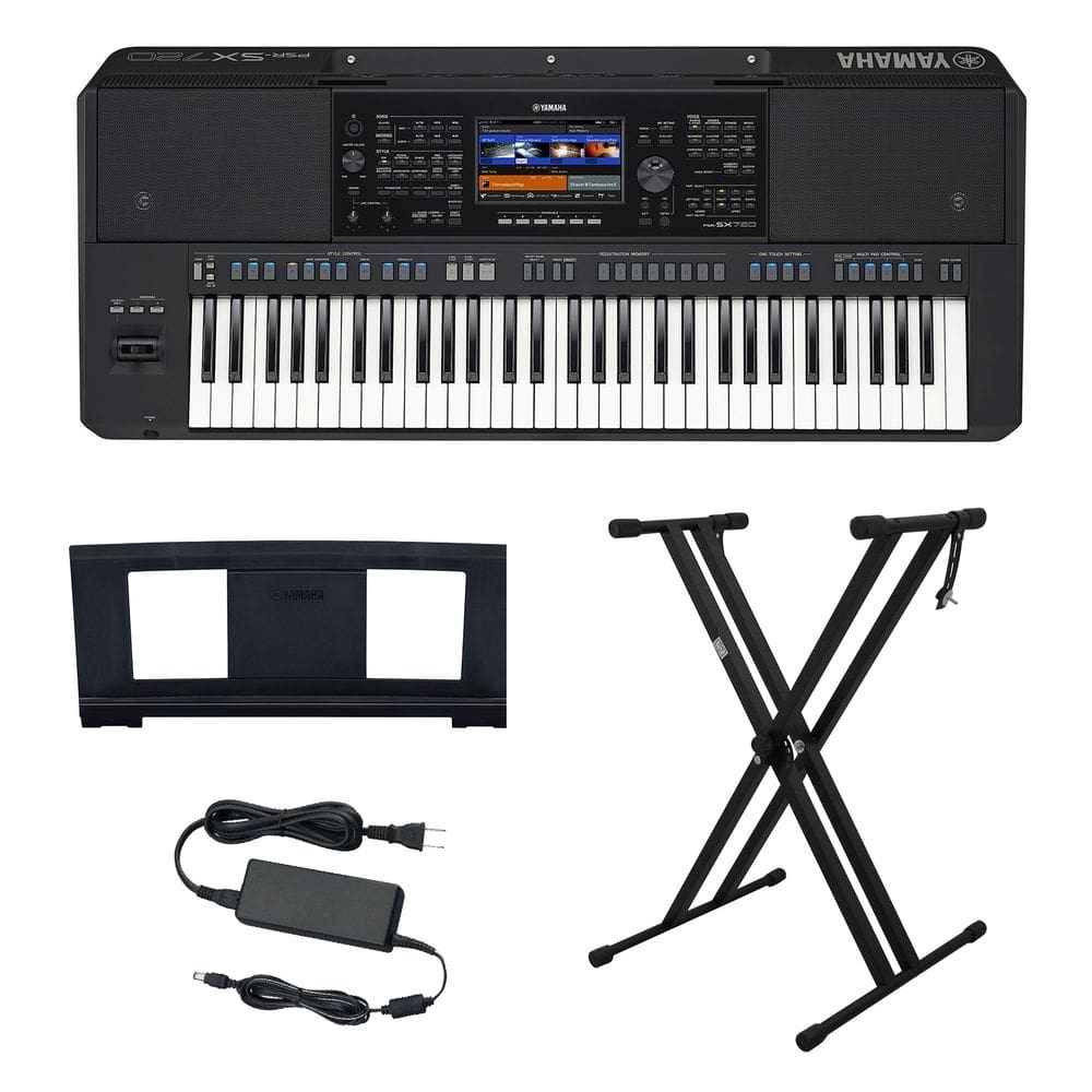 Kit Teclado Arranjador 61 Teclas PSR SX720 com Fonte Bivolt Yamaha e Suporte em X