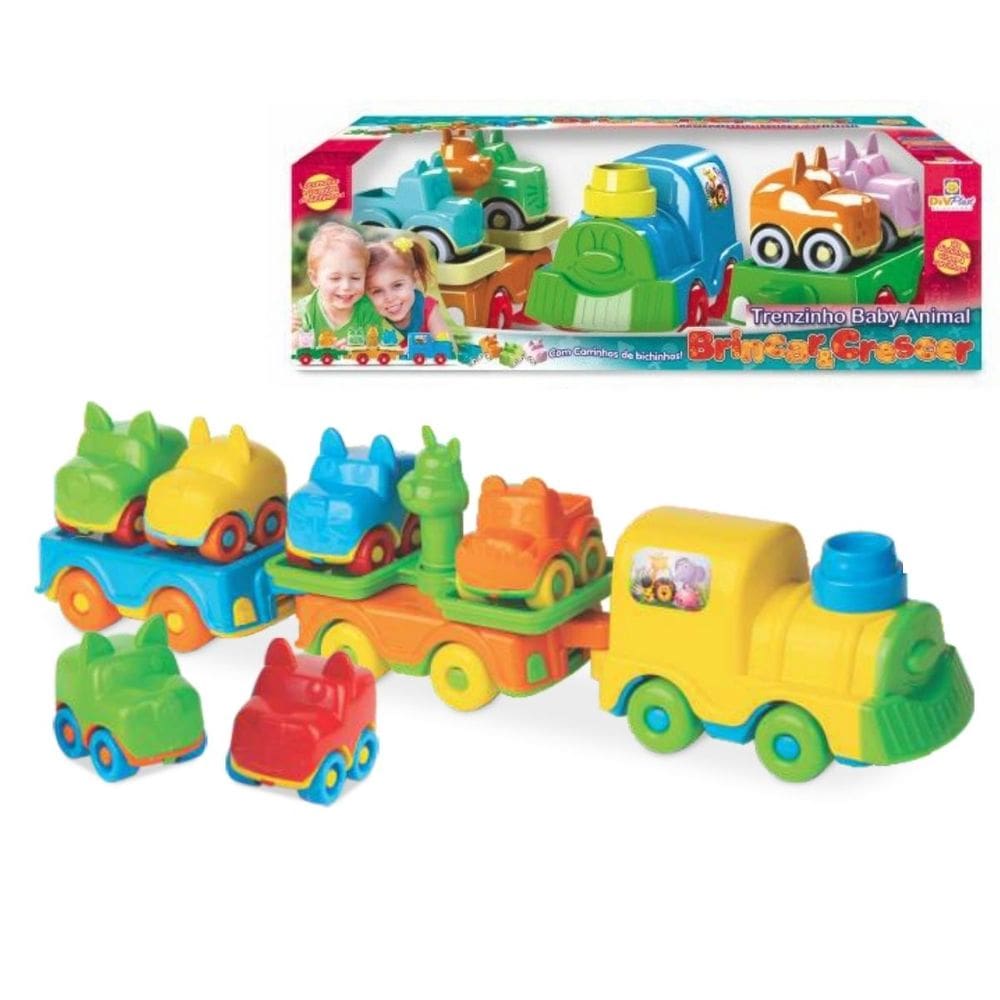 Trenzinho Baby Animal com Locomotiva e Vagões, Brinquedo Educativo.