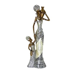 Figura Decorativa Estatueta Mãe E Filha Africana 37 X 14 X 8 Cm - 83-767