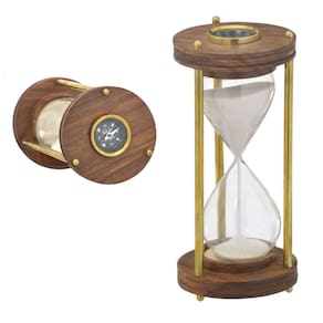 Ampulheta Madeira Decorativa Com Bússola 20 X 9 X 9 Cm - 401-031
