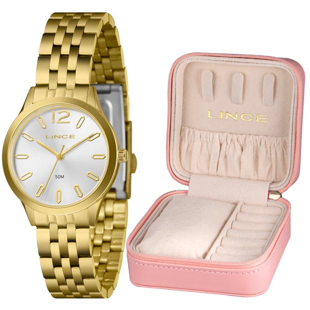 Relógio Lince Feminino Ref: Lrgh226l32 S2kx Dourado Estojo Porta Joia