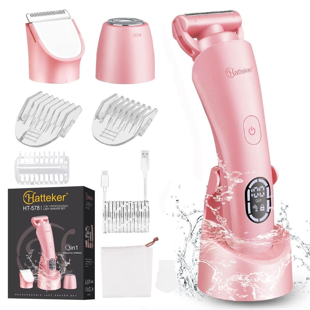 Barbeador elétrico Hatteker 3 em 1 para mulheres IPX7 à prova d`água