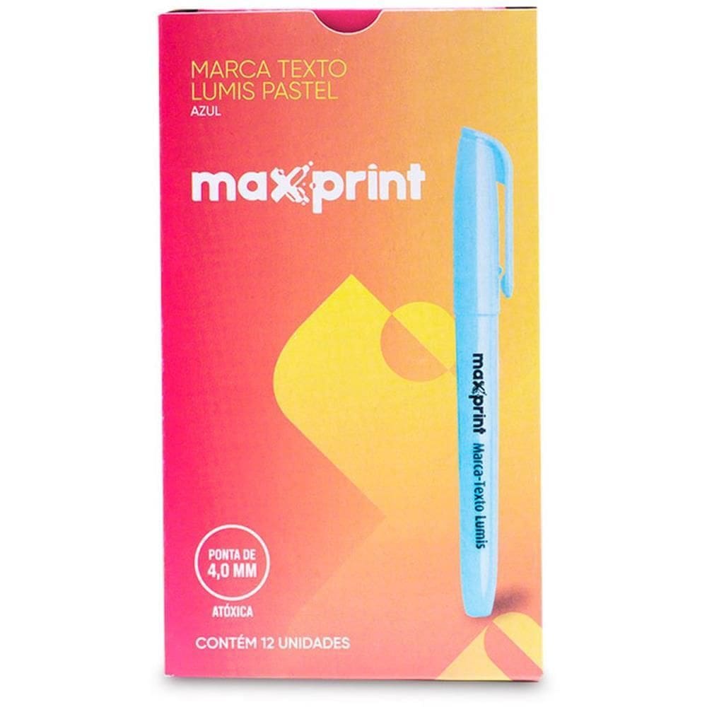 Caneta Marca Texto Lumis Azul Pastel 12 unid - Maxprint