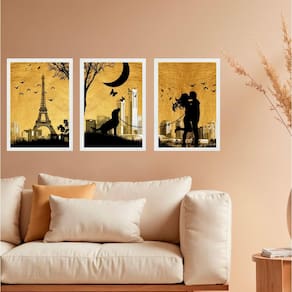Kit 3 Quadros Decorativos Casal Cachorro Paris 33X24Cm