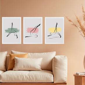 Kit 3 Quadros Decorativos Pilates - Abstratos 45X34Cm Vidro
