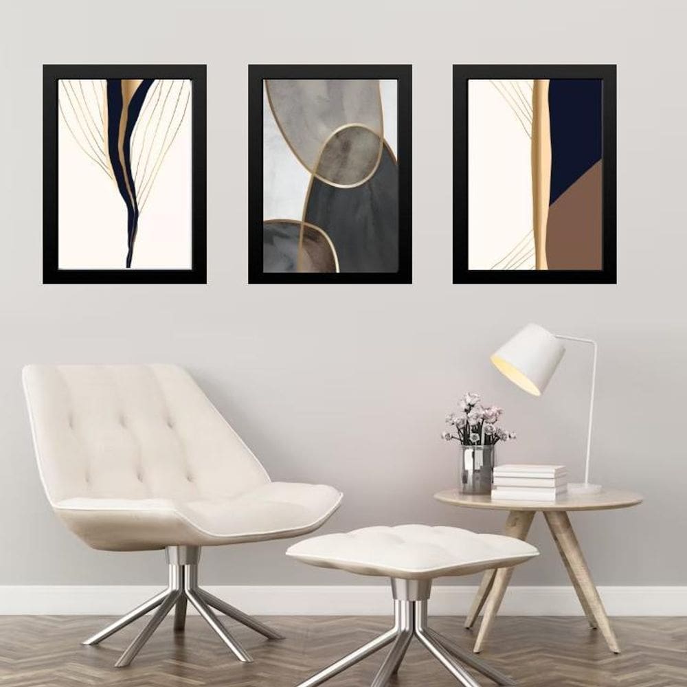 Kit 3 Quadros Elegantes Neutros Abstratos 45X34Cm