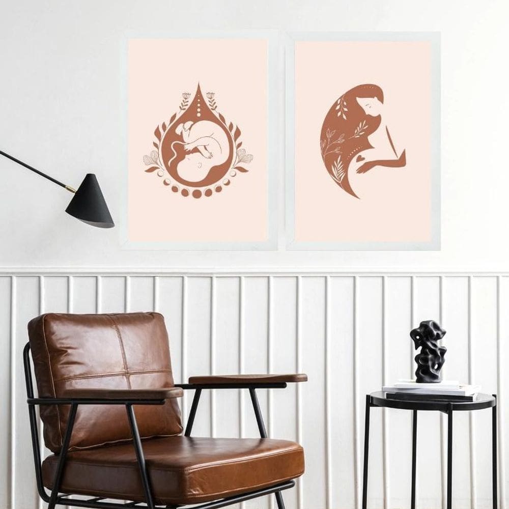 Kit 2 Quadros Ginecologia Maternidade Gestação 24X18Cm Vidro