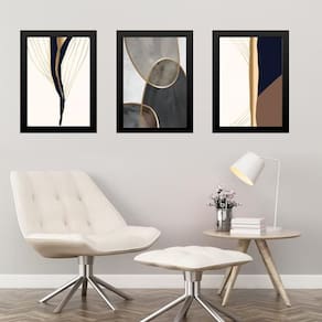 Kit 3 Quadros Elegantes Neutros Abstratos 33X24Cm - Vidro