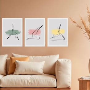 Kit 3 Quadros Decorativos Pilates - Abstratos 45X34Cm Vidro